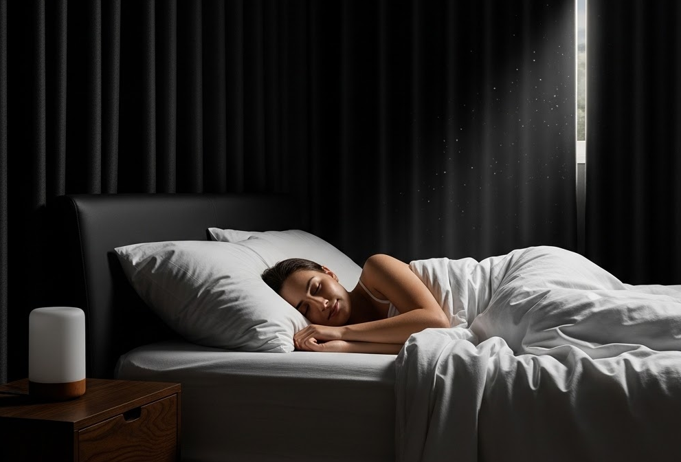 암막커튼을 설치하고 깊은 잠을 자는 여성