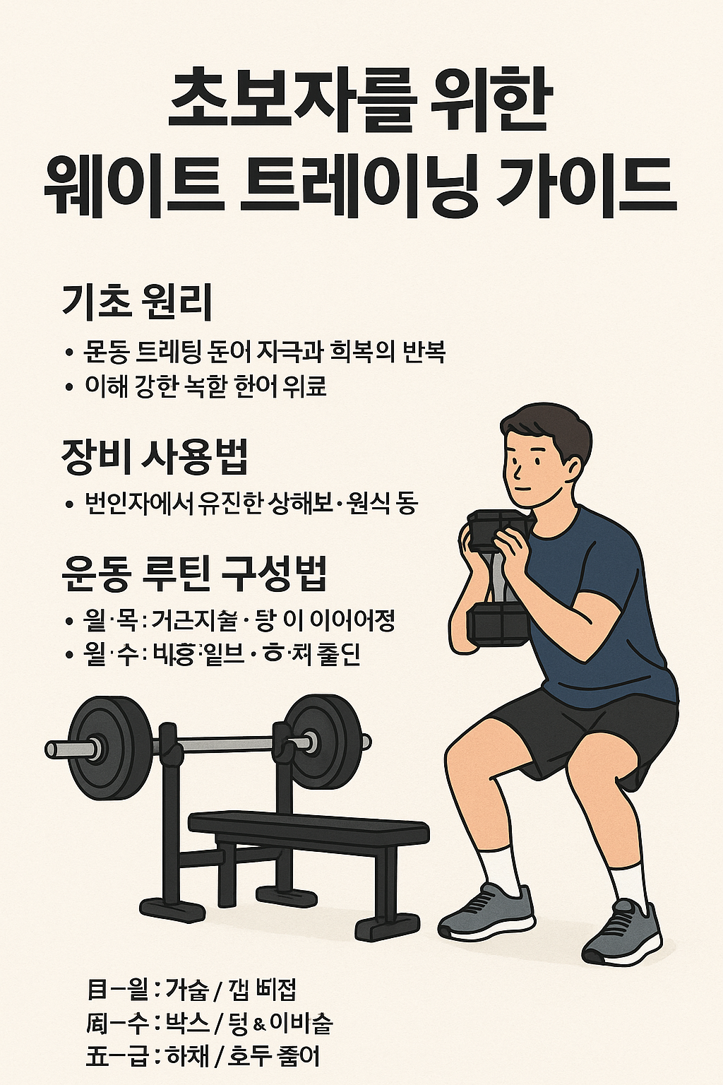초보자를 위한 웨이트 트레이닝 가이드, 기초 원리와 장비 사용법, 운동 루틴 구성법