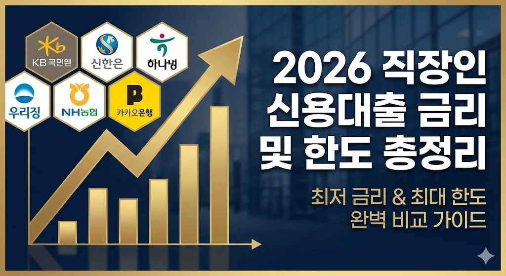 2026년 주요 시중은행 로고와 금리 상승 그래프가 포함된 직장인 신용대출 비교 분석 썸네일 이미지