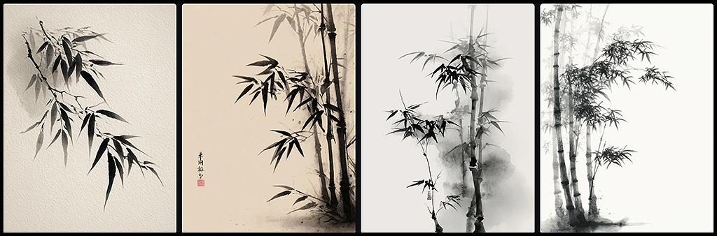 전통 수묵 기법으로 표현된 대나무, 한지 위의 번짐과 선의 리듬감 _Midjourney