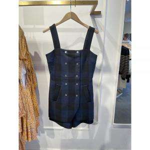 마쥬 여성 IPYAN 체크 플레이드 패턴 더블 브레스티드 점프수트