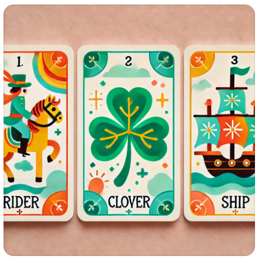 레노먼드 타로카드: 1번 라이더, 2번 클로버, 3번 배 카드