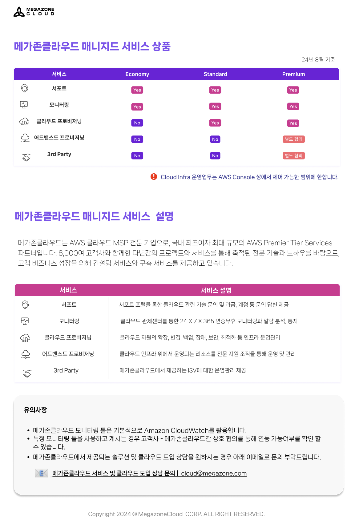 메가존클라우드의 MSP 서비스에 대한 상세 내용 스크린샷