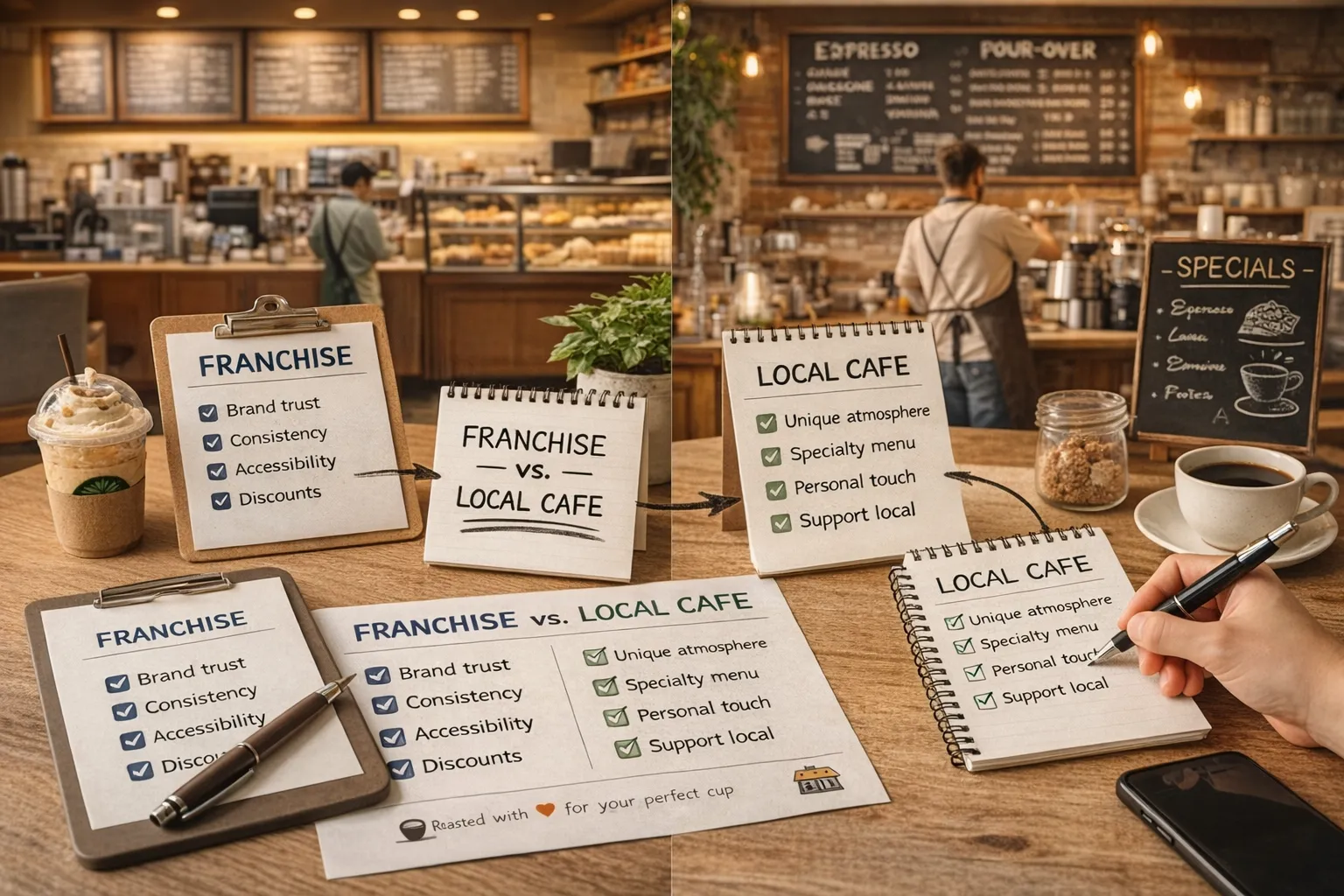 프랜차이즈 vs 개인카페 (브랜드 신뢰도, 메뉴 차별화, 서비스 유연성)