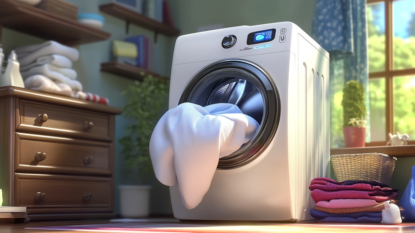 삼성 WF24T8000KV 세탁기의 AI 기술과 천 및 얼룩을 분석하는 센서의 개념적 이미지