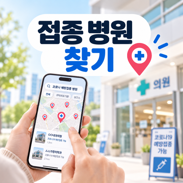 코로나 예방접종이 가능한 위탁의료기관을 검색하는 모습을 표현한 이미지