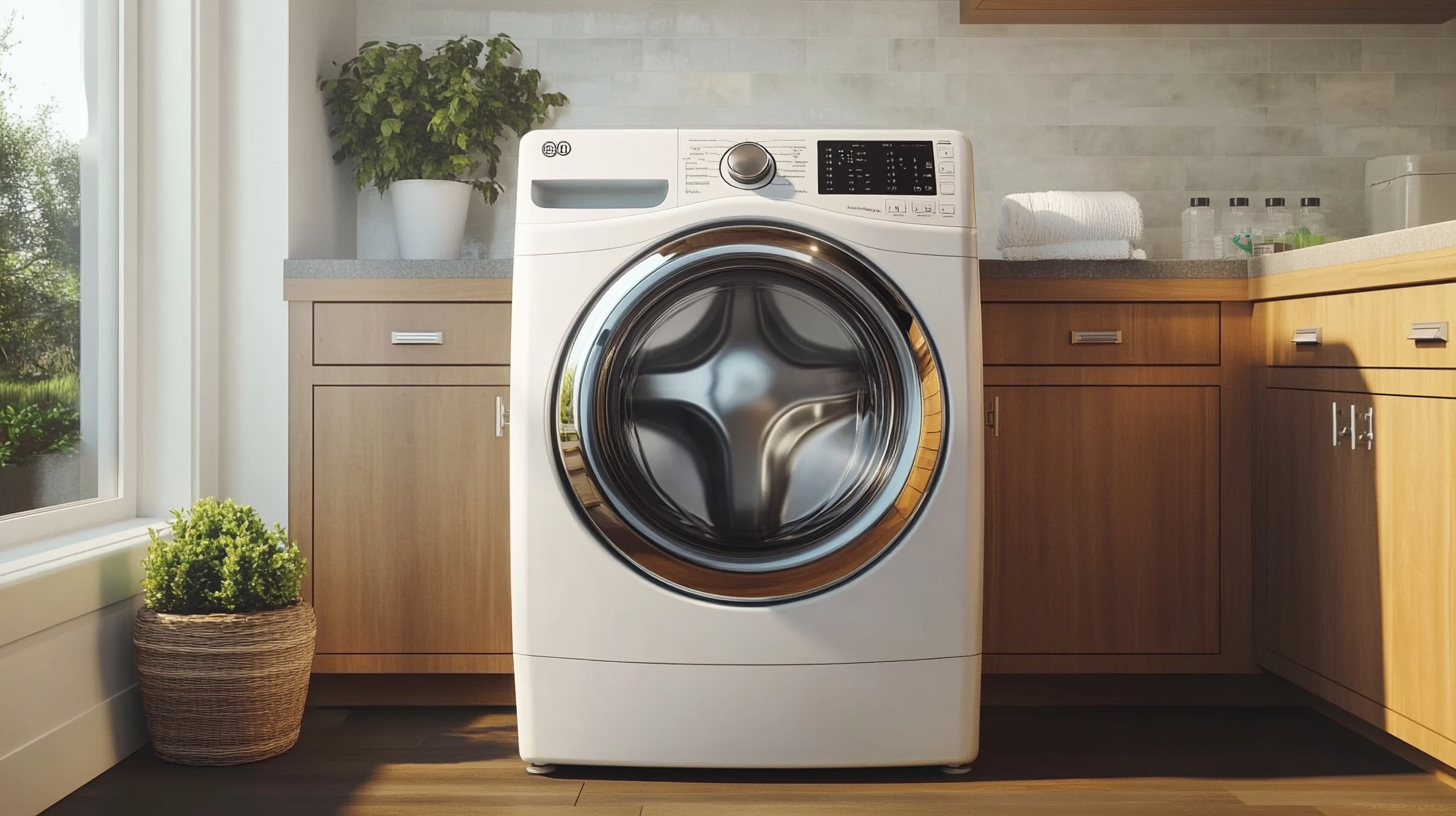 큰 용량의 빨래를 능숙하게 다루며 최고의 에너지 효율성을 자랑하는 트롬 세탁기의 이미지