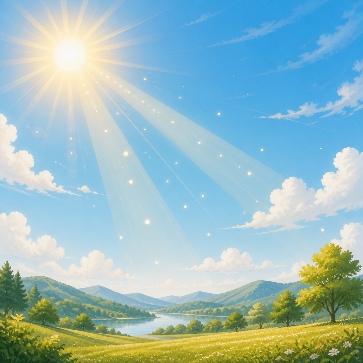 A bright blue sky showing sunlight passing through Earth's atmosphere