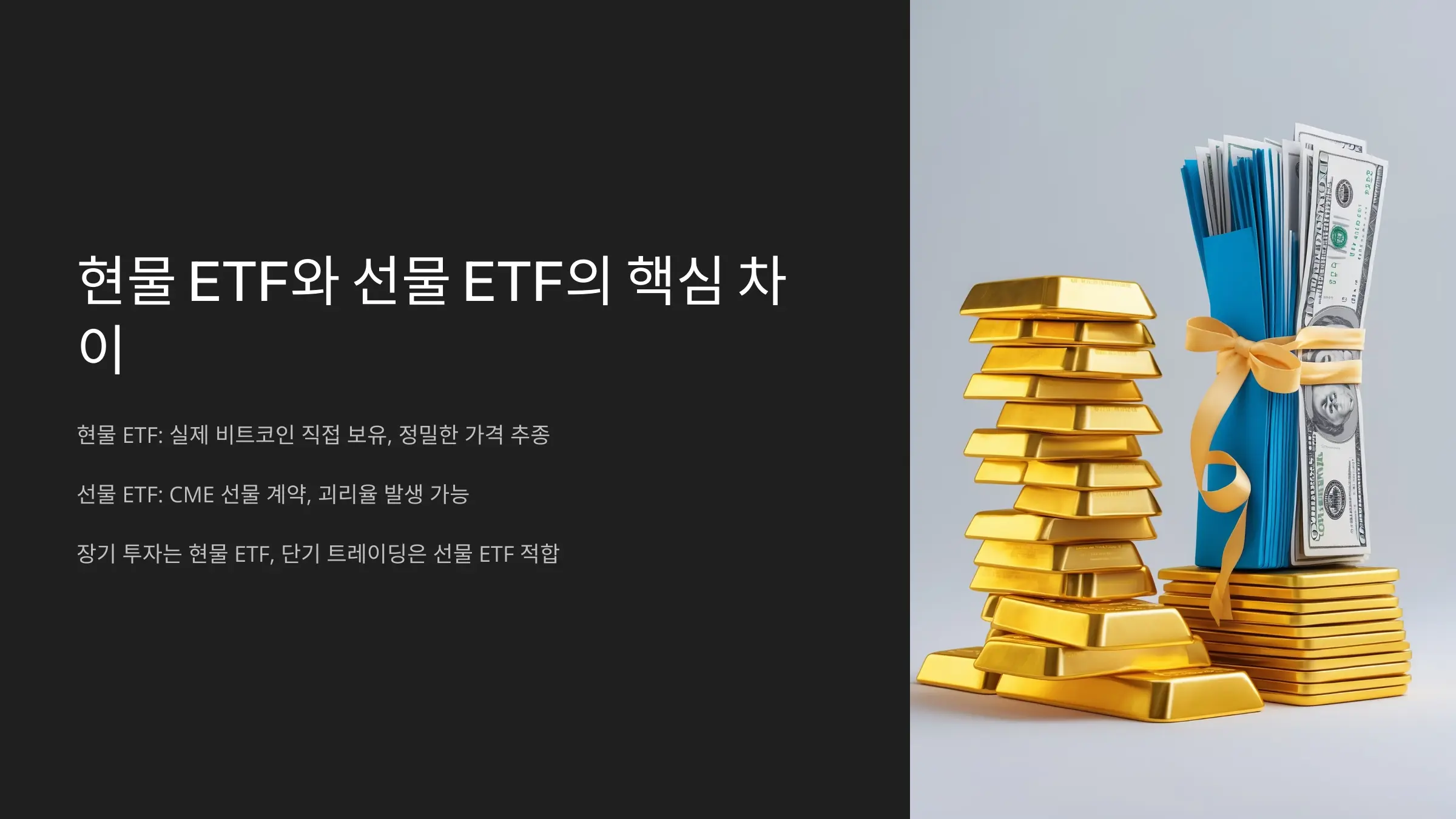 현물 ETF vs 선물 ETF 비교 인포그래픽'