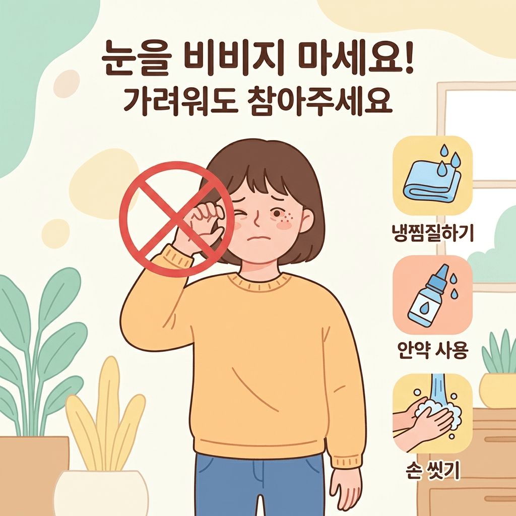 눈 비비는 행동 금지 알레르기 결막염 주의