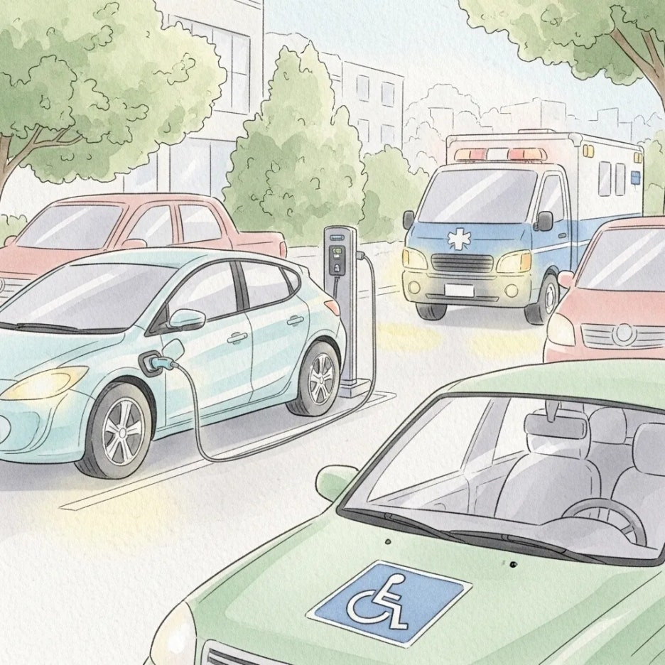 충전 중인 전기차와 긴급 차량