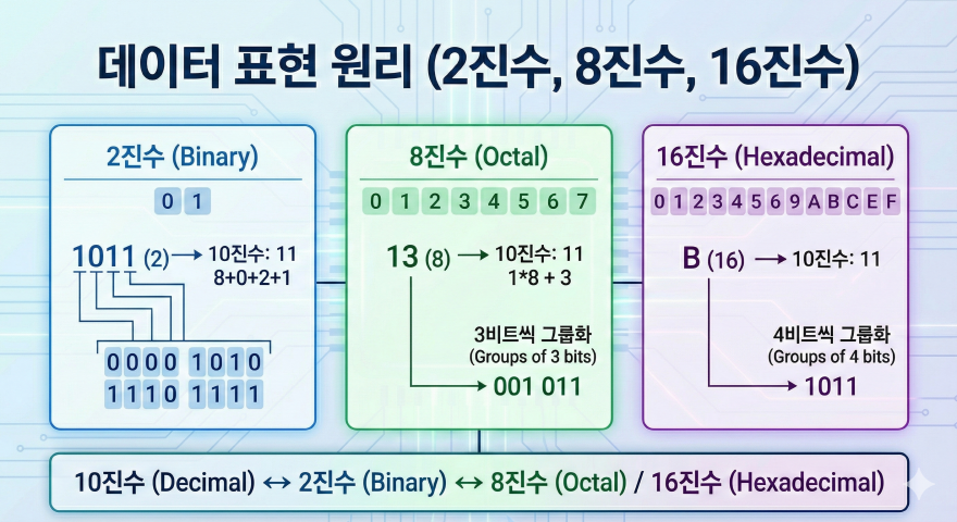데이터 표현 원리 (2진수, 8진수, 16진수)