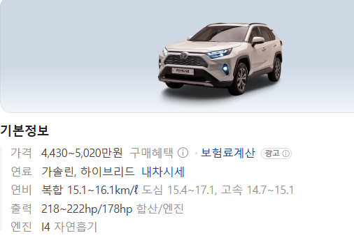 토요타 RAV4 하이브리드 기본정보