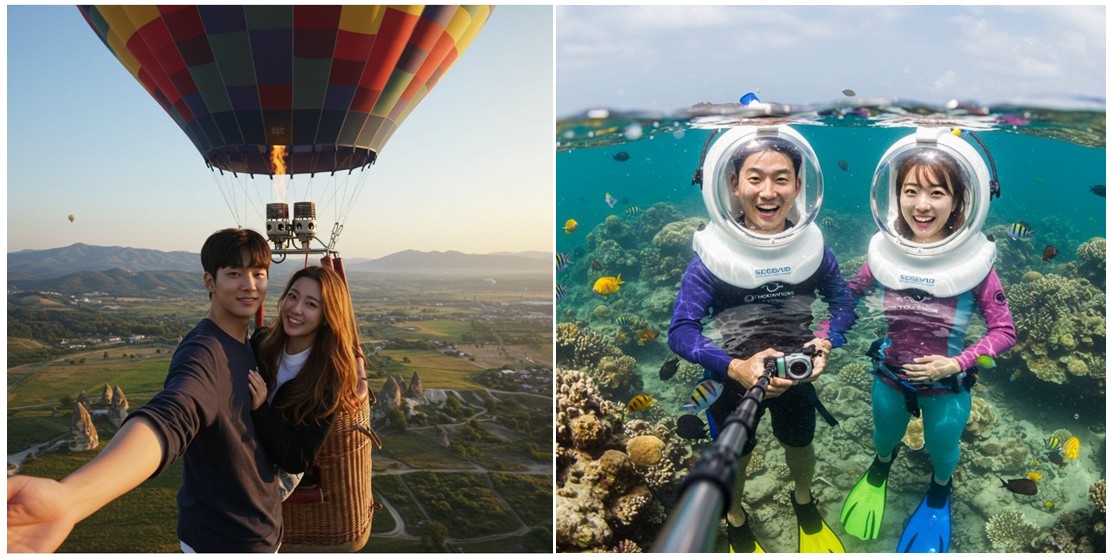 열기구 체험, 씨워킹을 하면서 즐거워 하는 모습의 이미지