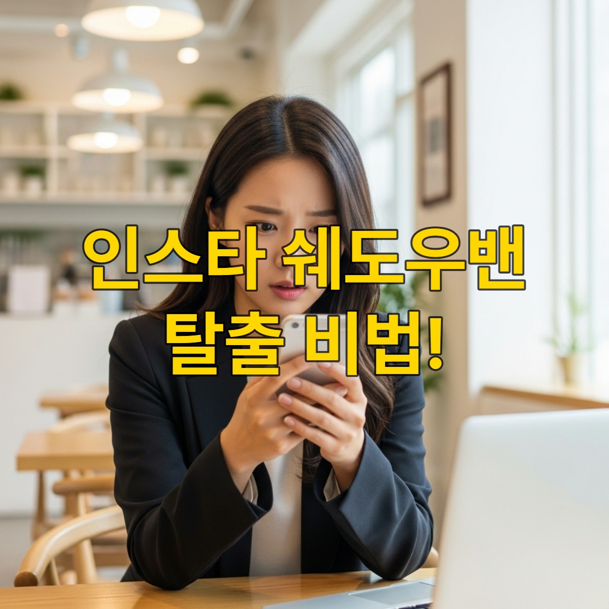 스마트폰을 보며 인스타그램 저품질 계정 복구 방법을 고민하는 한국 여성