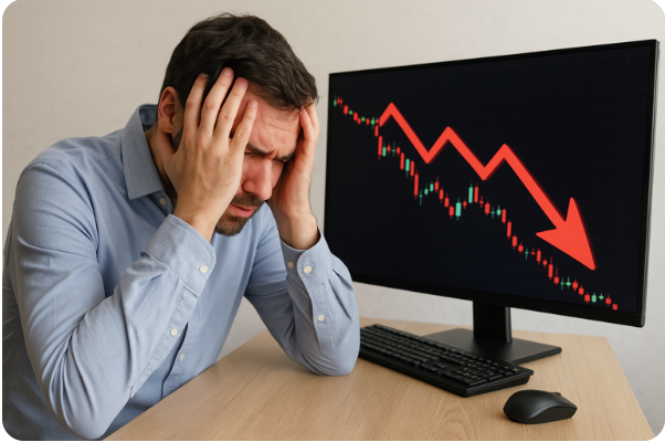 주식 폭락 그래프를 보고 절망하는 개인 투자자 모습