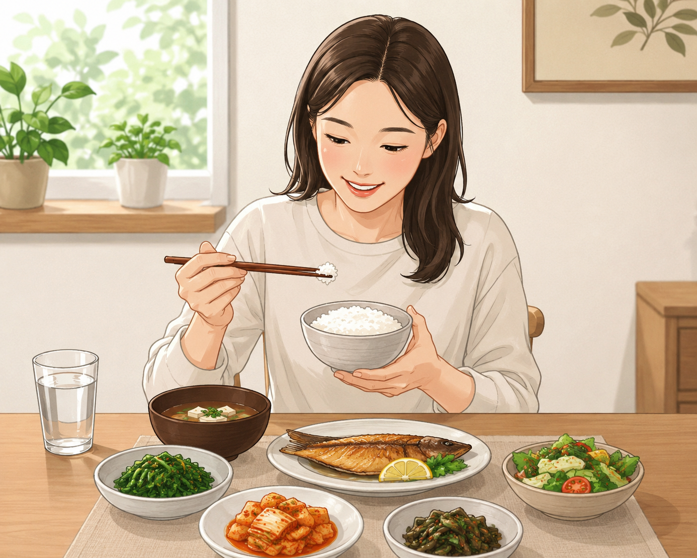 여성이 식사하는 그림