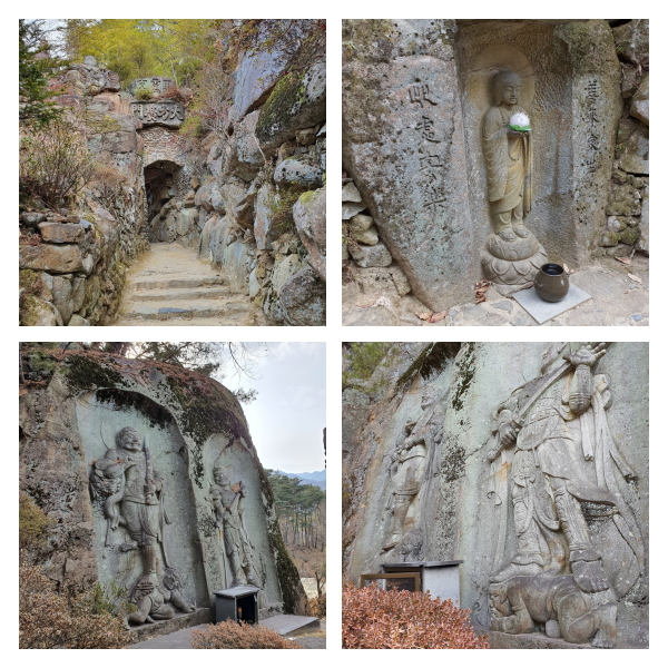 서암정사 입구 사천왕 조각 계단길 동자승