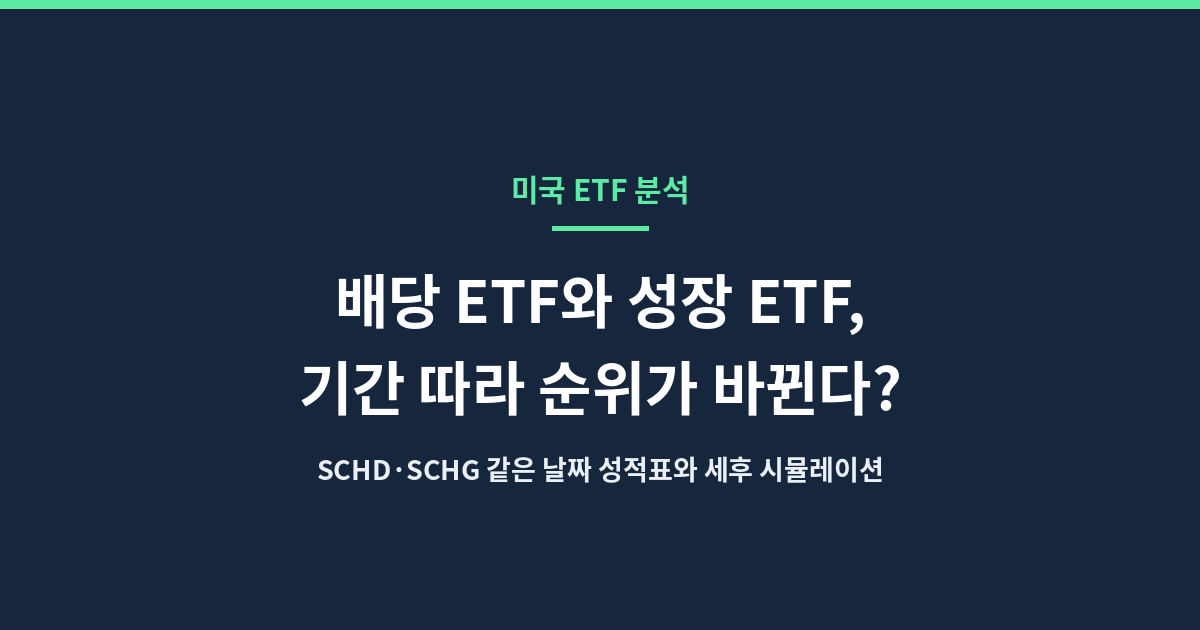 배당 ETF와 성장 ETF 비교: SCHD와 SCHG 성과, 구성 종목, 세후 시뮬레이션을 정리한 대표 이미지