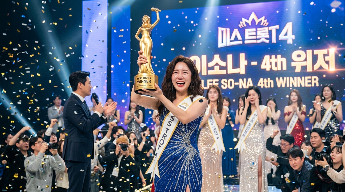 제4대 미스트롯 진(眞)으로 등극한 이소나의 우승 순간과 트로피를 든 모습