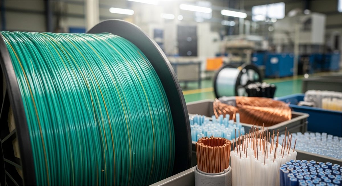 광케이블 생산용 소재와 섬유 구조를 담은 장면