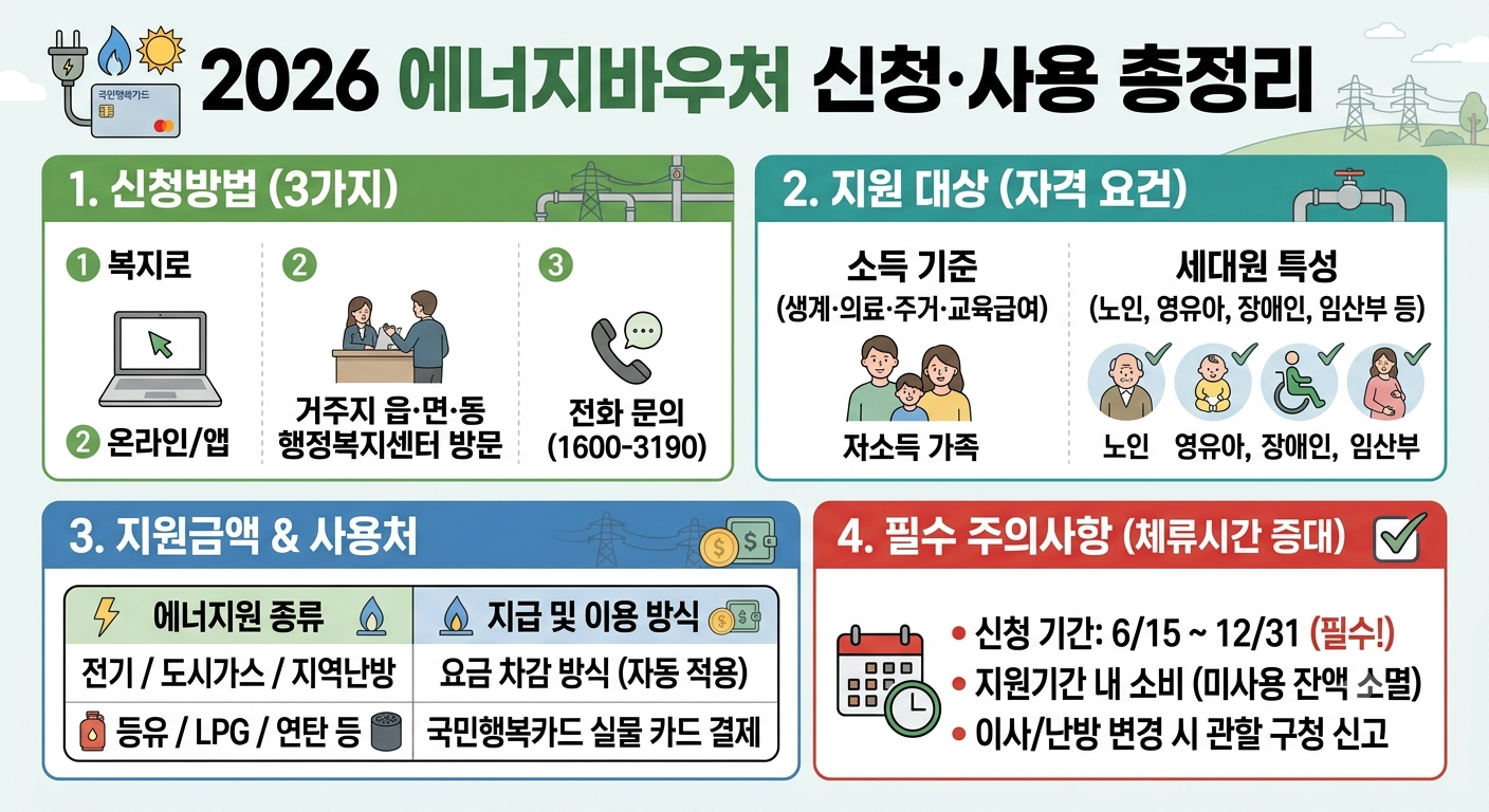 2026 에너지바우처 신청방법&middot;대상&middot;지원금액&middot;사용처 총정리