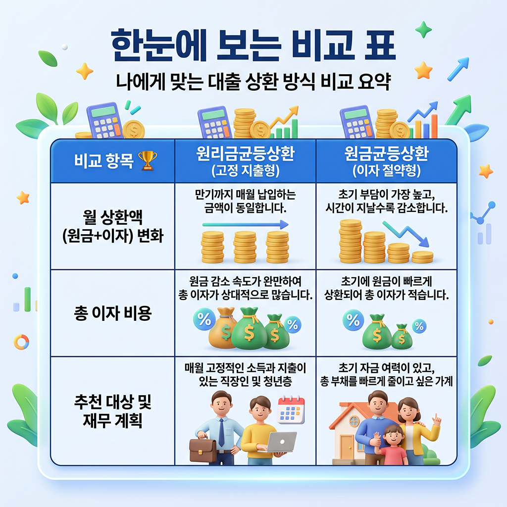 나에게 맞는 올바른 대출 상환 방식 핵심 비교 요약