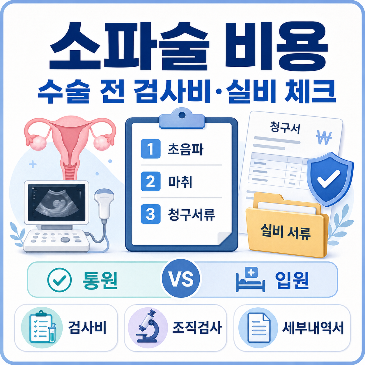 소파술 비용과 수술 전 검사비, 초음파, 마취, 실비 청구서류를 확인하는 카드형 대표 이미지