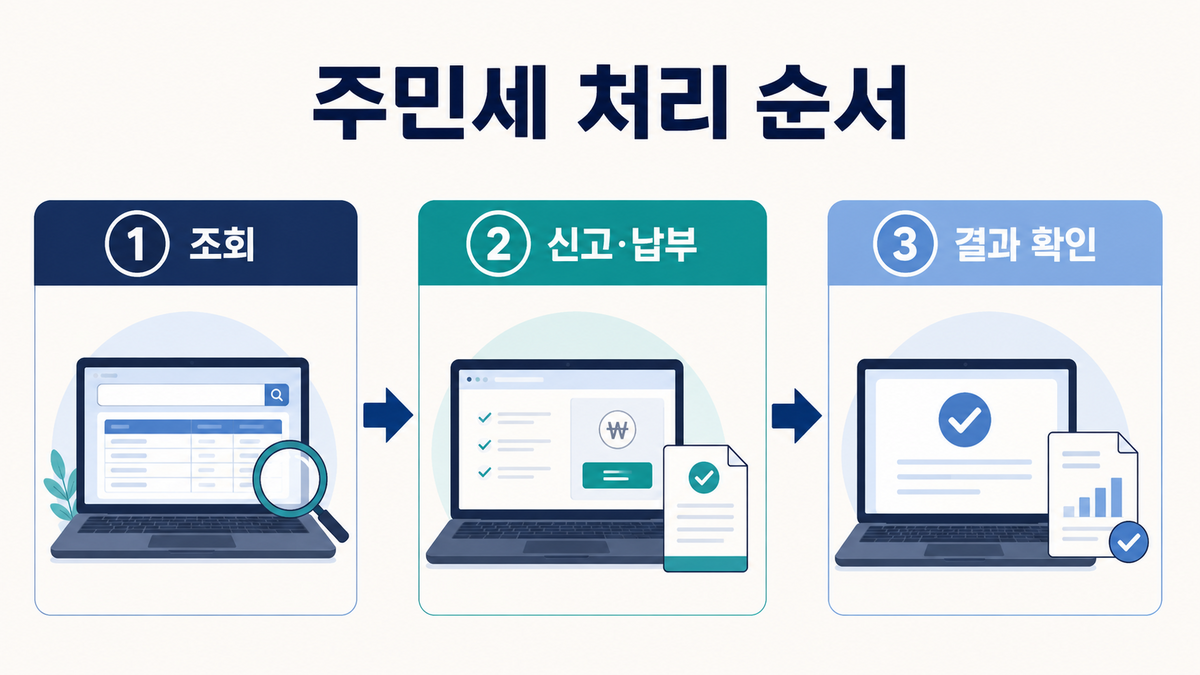 주민세 조회 신고 납부 결과 확인 3단계 처리 순서