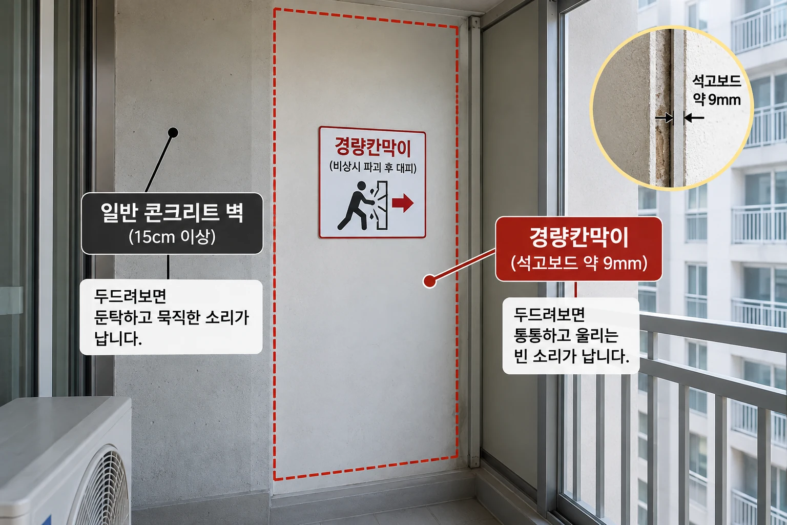 아파트 발코니에 설치된 화재 대피용 경량칸막이