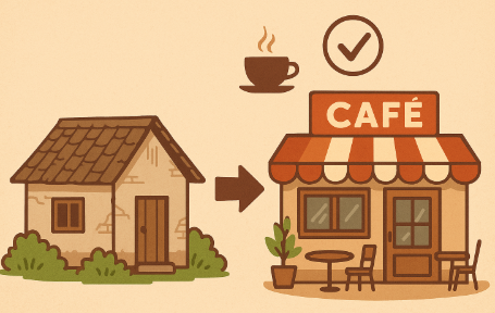 농촌 빈집이 카페로 개조되는 과정을 표현