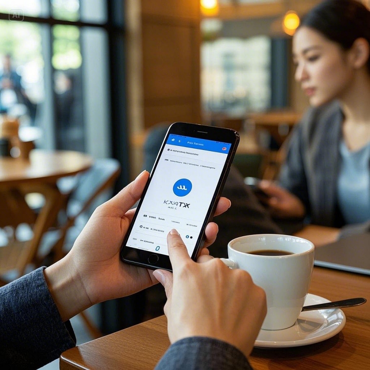 스마트폰으로 KTX 예매하는 모습을 담은 카페 내부 사진3