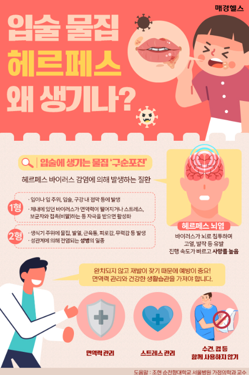입술 물집 헤르메스 왜 생기나> 이미지