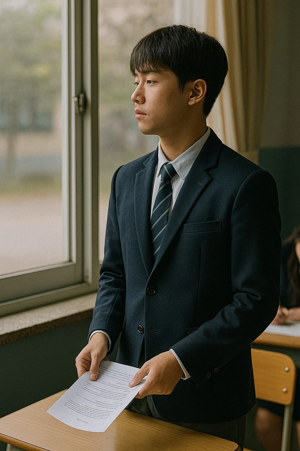 받은 시험 점수를 바탕으로 복기를 해보는 학생의 모습