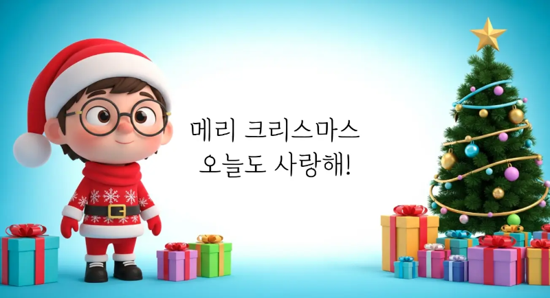 산타복입은 아이와 트리 선물