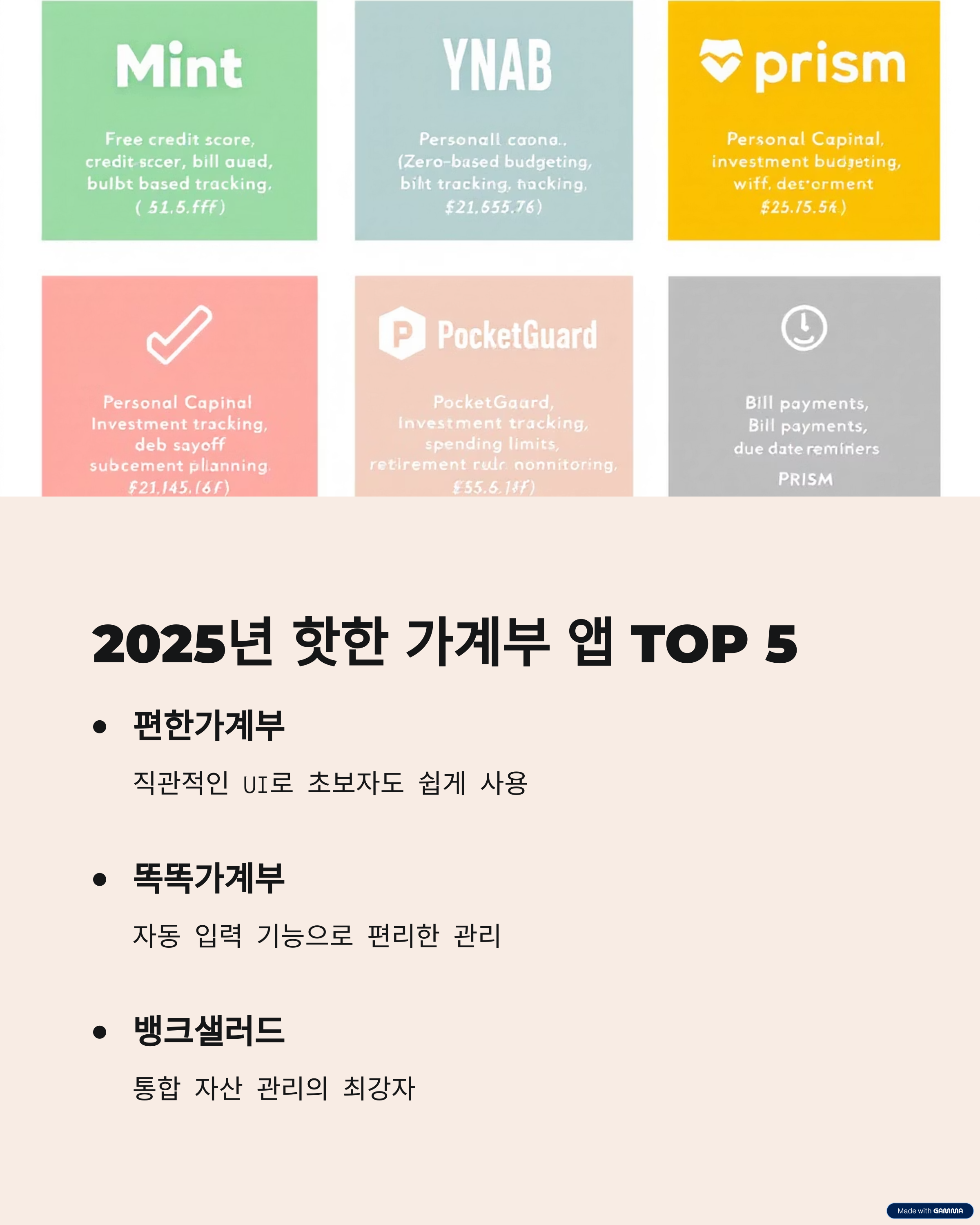2025년 핫한 가계부 앱 TOP 5