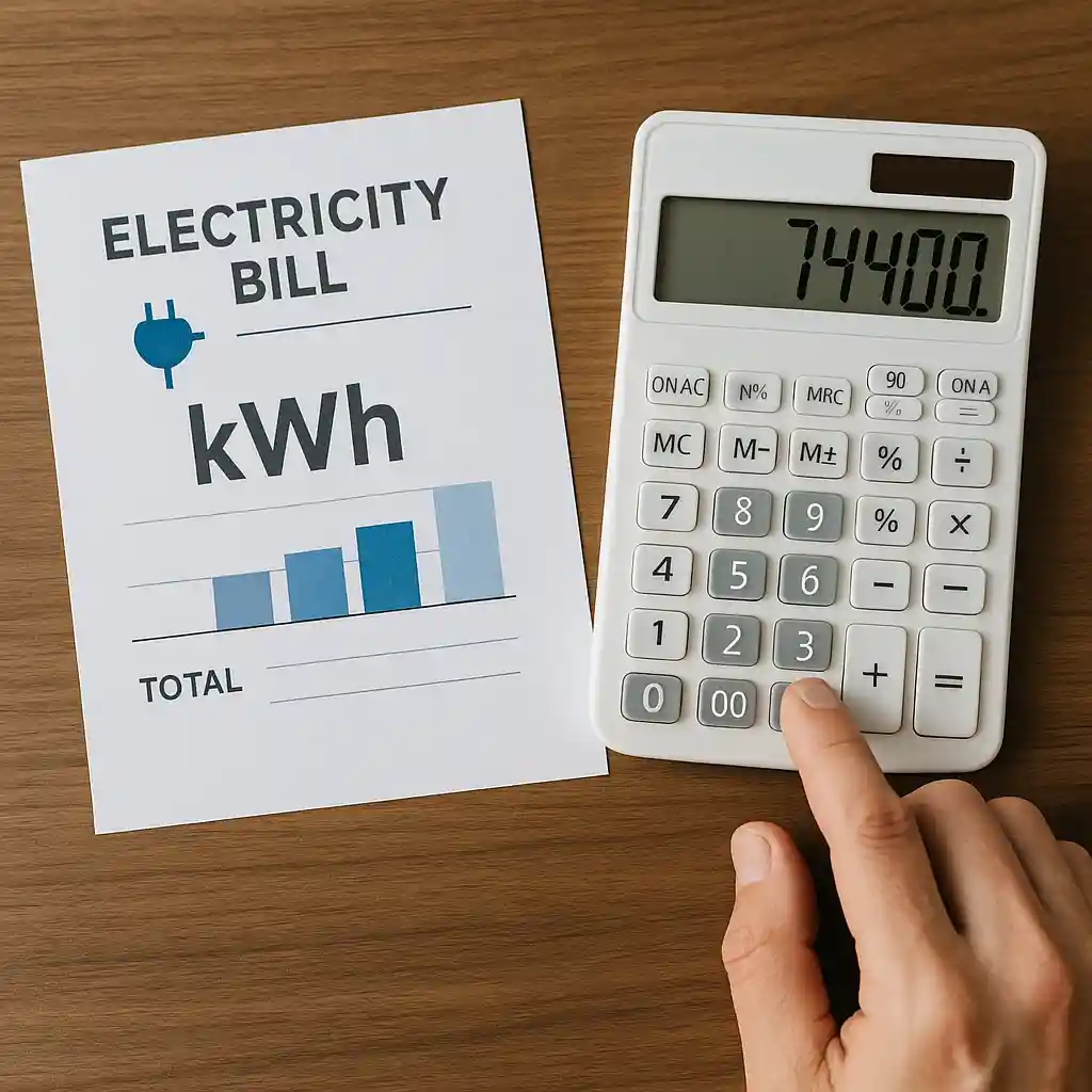책상위에 놓인 전기요금 고지서와 계산기에 적힌 전기요금