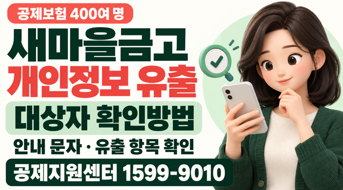 새마을금고 개인정보 유출 확인방법｜공제보험 400명 대상자 조회&middot;안내 문자&middot;1599-9010 고객센터&middot;유출 항목 총정리