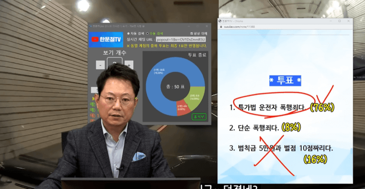 한문철-변호사-투표-및-판단-람보르기니-보복운전-특가법-폭행죄