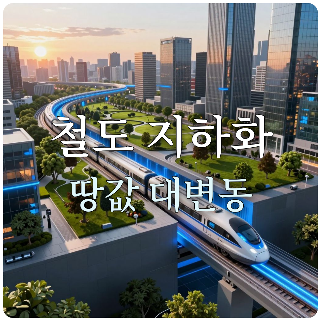 지하 철도 위로 펼쳐진 공원과 도시의 미래적 단면도