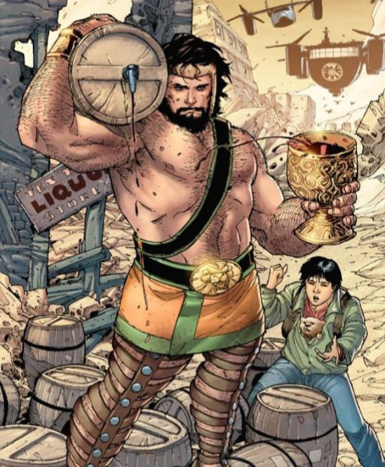 술통과 잔을 들고있는 헤라클레스의 모습