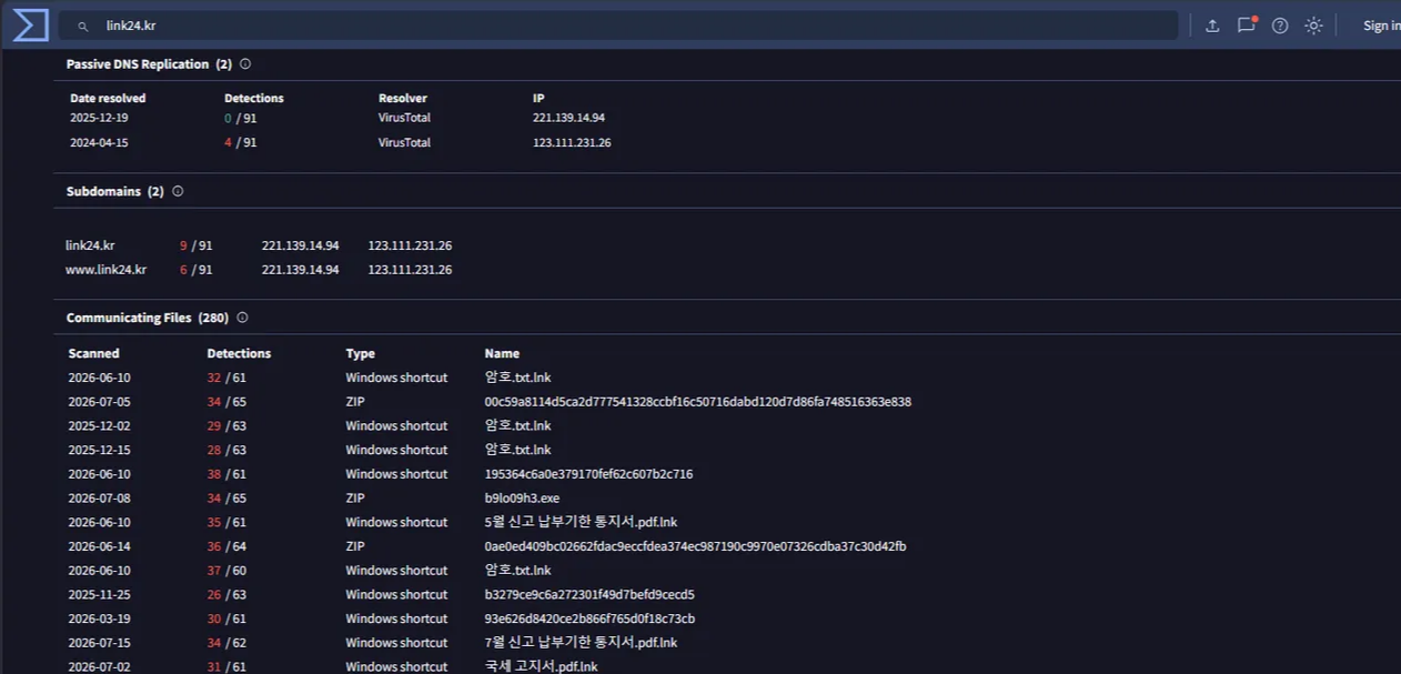 바이러스토탈 link24 결과