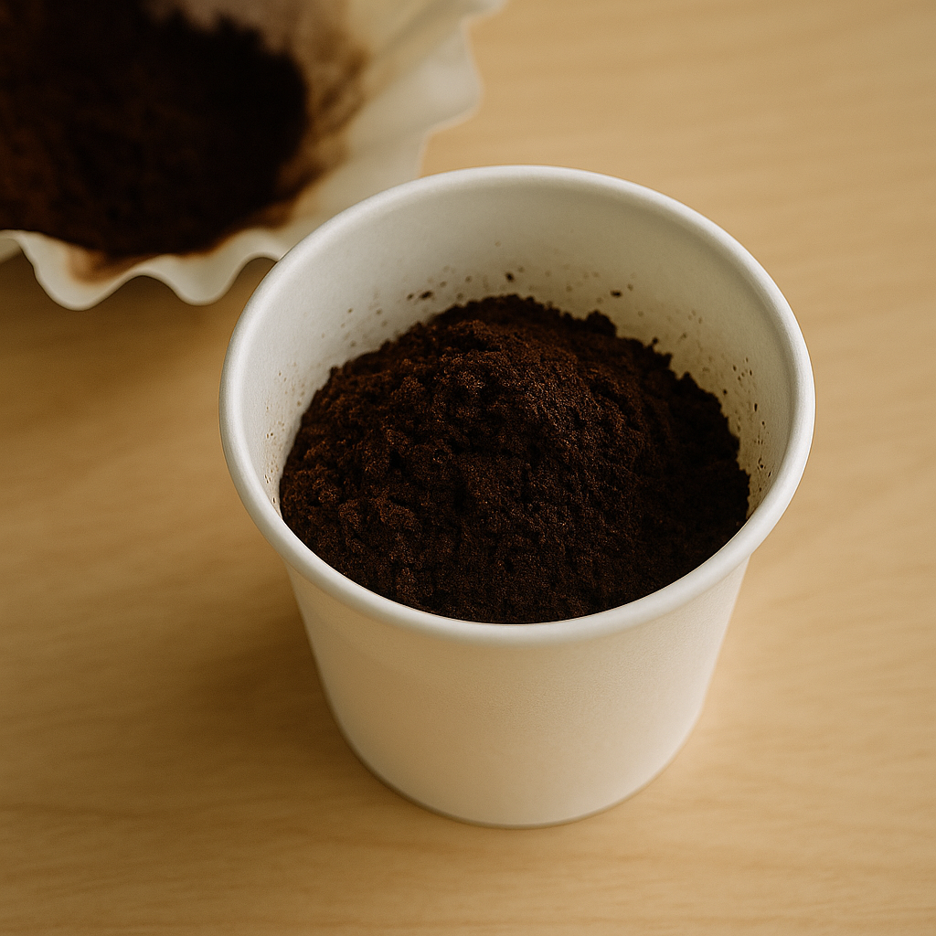 종이컵에 가득 담긴 커피 찌꺼기의 모습