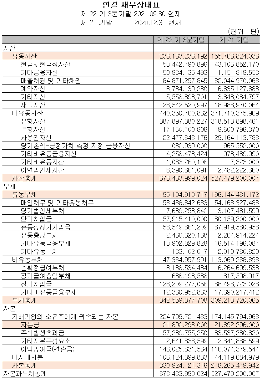 엘비세미콘 재무상태표 (2021년 3분기)