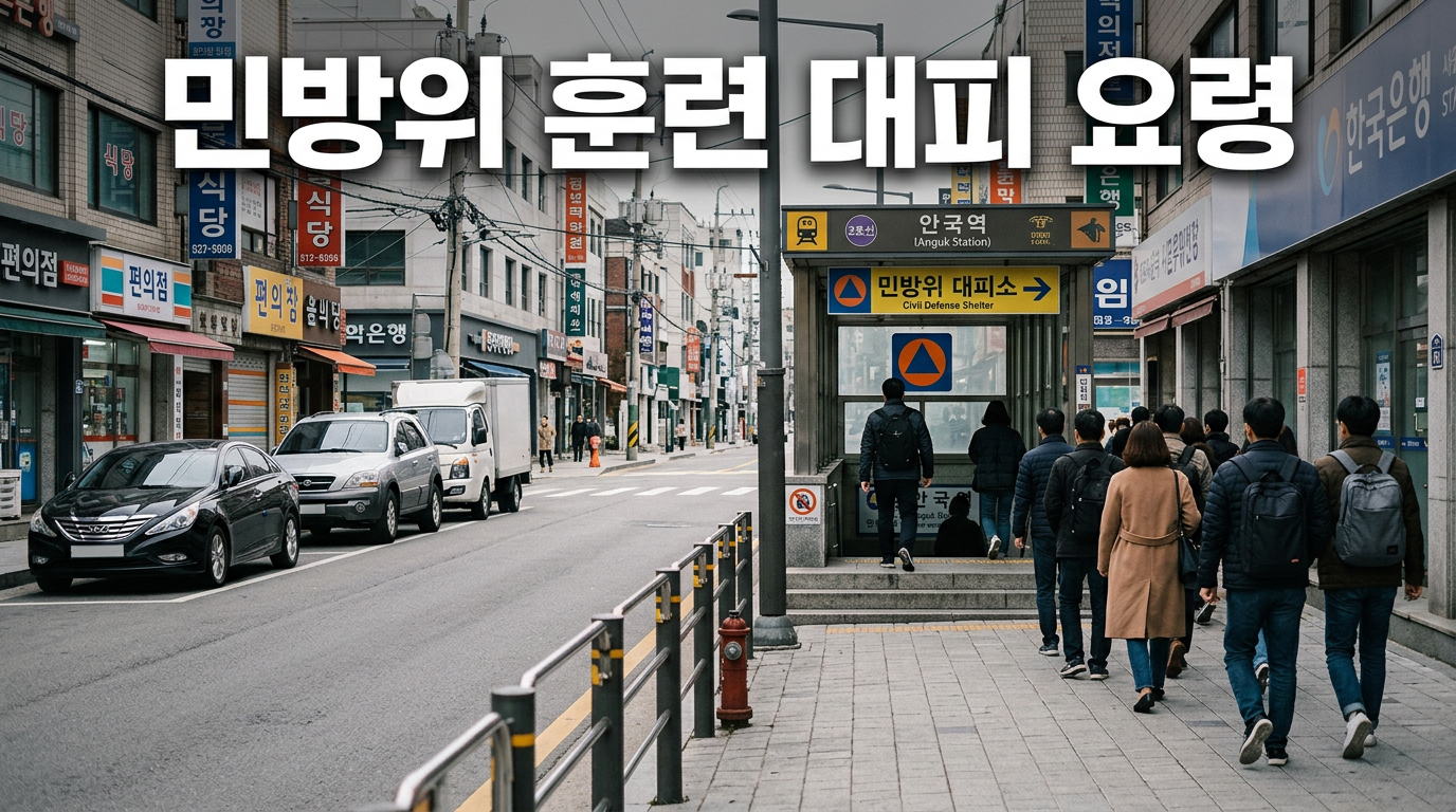 민방위 훈련 사이렌과 대피 요령을 보여주는 사진
