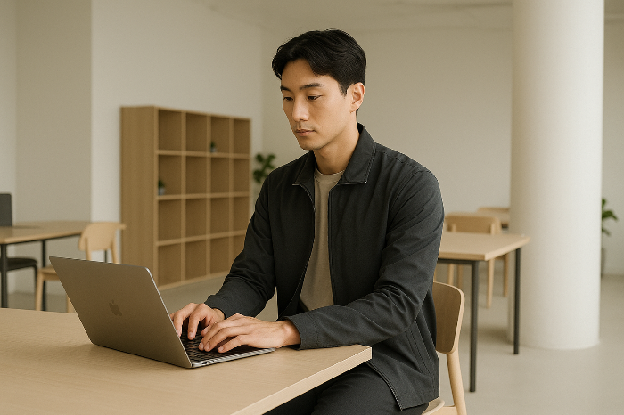 업무 환경에서 기능성 의류를 착용한 모습