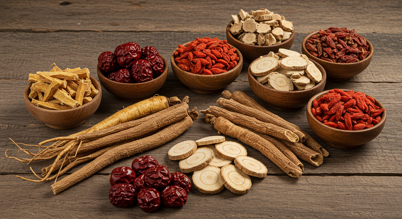 홍삼, 감초, 구기자, 황기 설명 사진