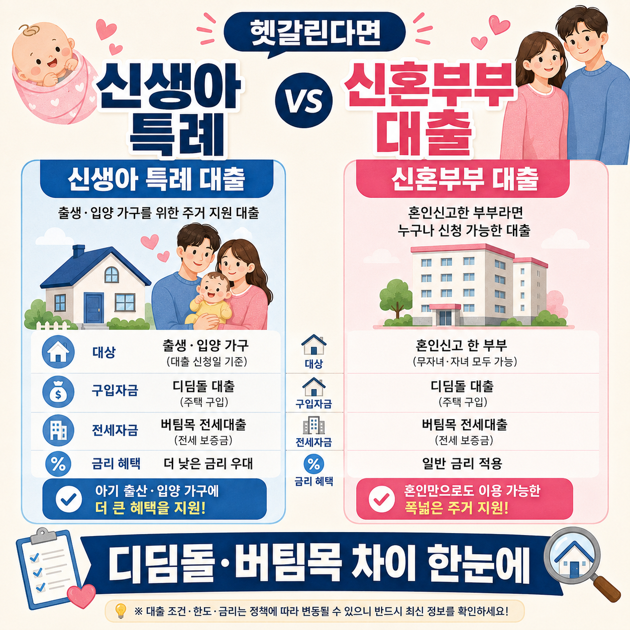 신생아 특례대출 디딤돌 버팀목 신혼부부 대출 차이 이미지