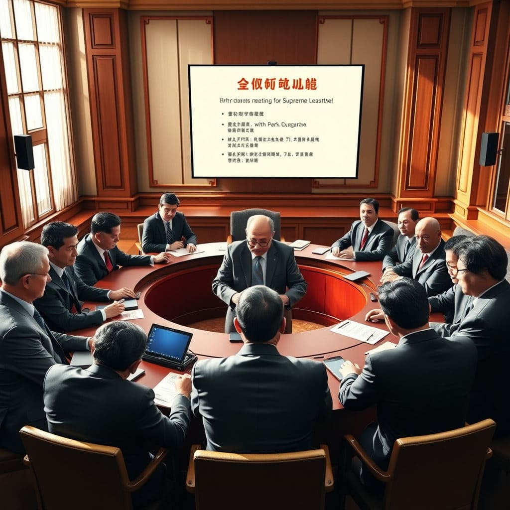 당의 주요 의사결정 기구인 최고위원회의 풍경을 통해 당대표의 리더십과 영향력을 보여줍니다.