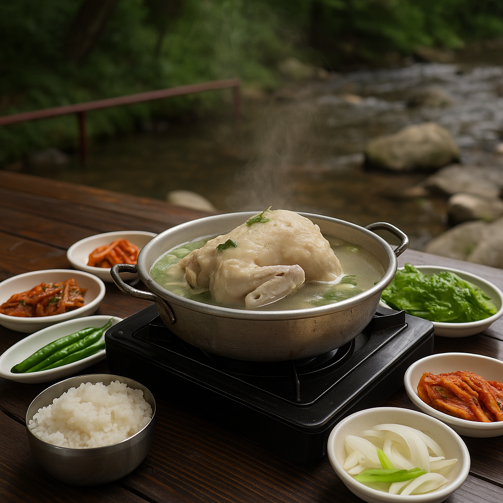 백운계곡 평상에있는 닭백숙 사진